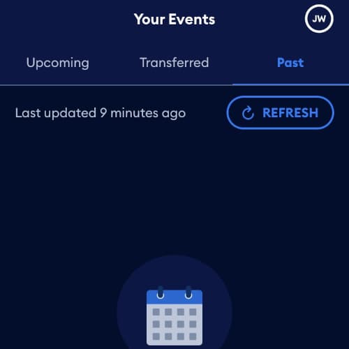 The Your Events screen
